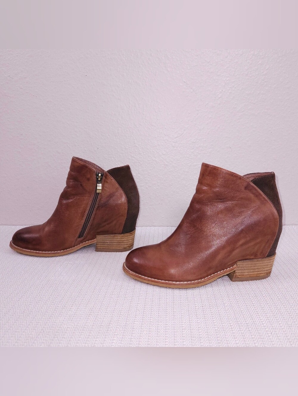 ANTELOPE Hidden Wedge Ankle Booties Brown Leather Heeled Ankle Boots